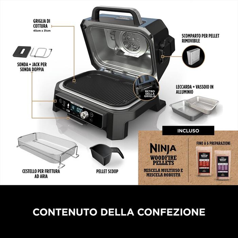"NINJA - Barbecue elettrico Woodfire Pro Connect XL OG901EU-Blu"