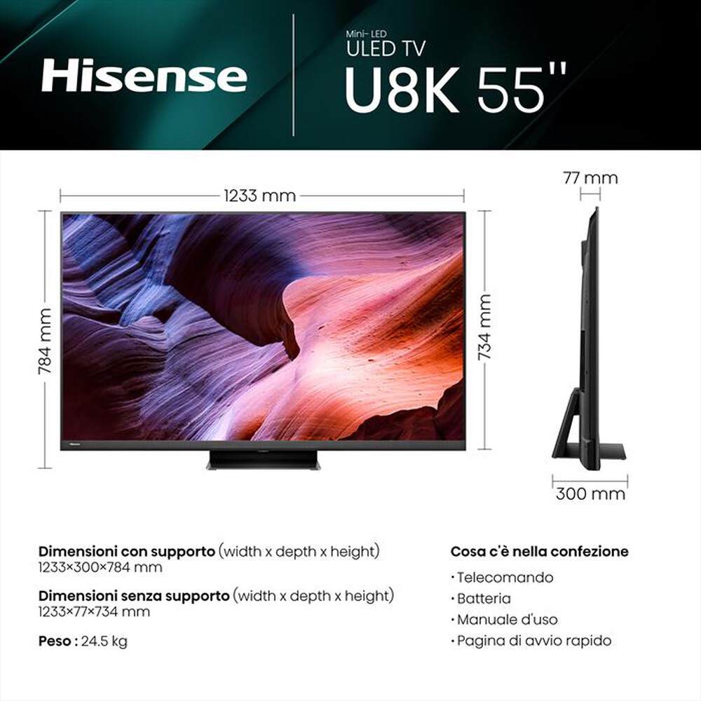 "HISENSE - Smart TV MINI LED UHD 4K 55\" 55U8KQ-Dark Grey"