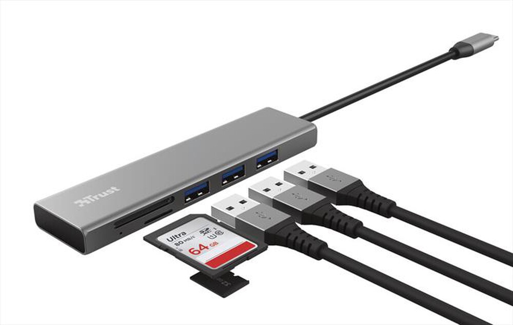 "TRUST - HALYX FAST USB-C HUB & CARD READER-Grey"