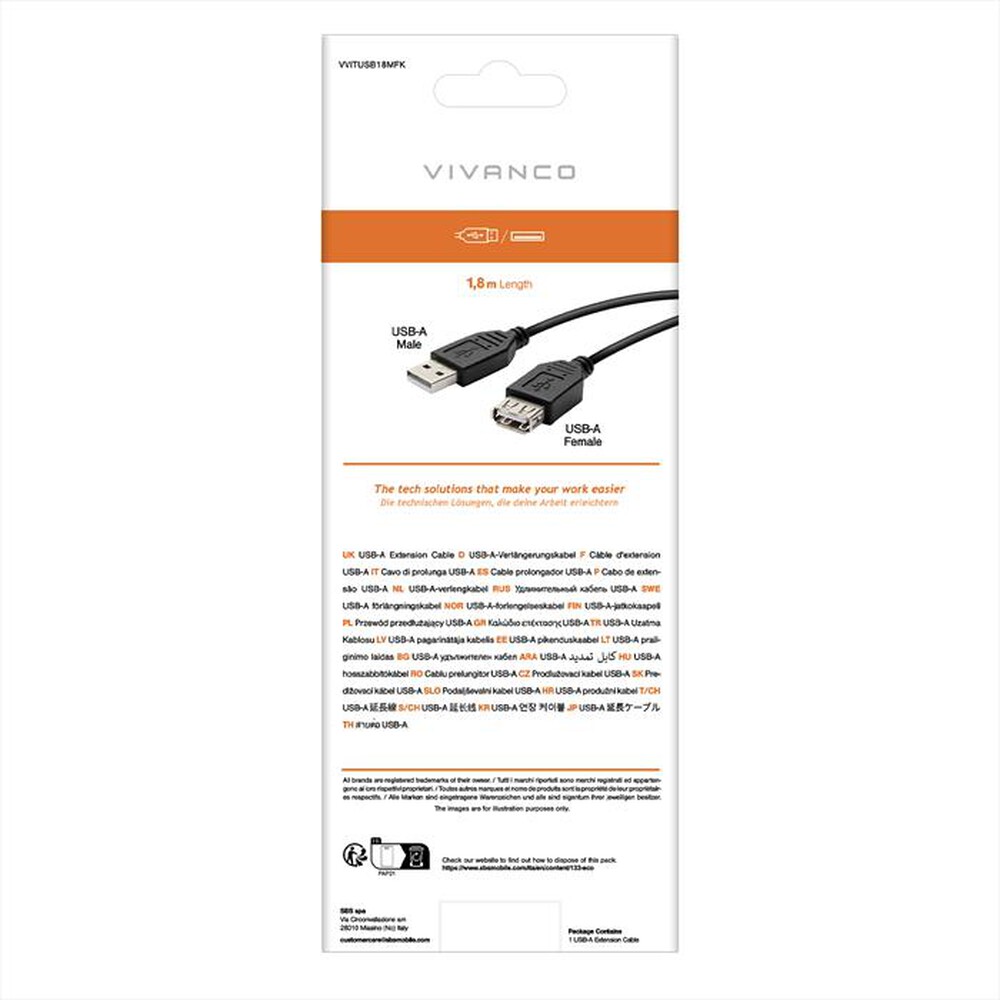 Immagine del prodotto SBS - Prolunga USB 2.0 Tipo A maschio Tipo A femmina-Nero