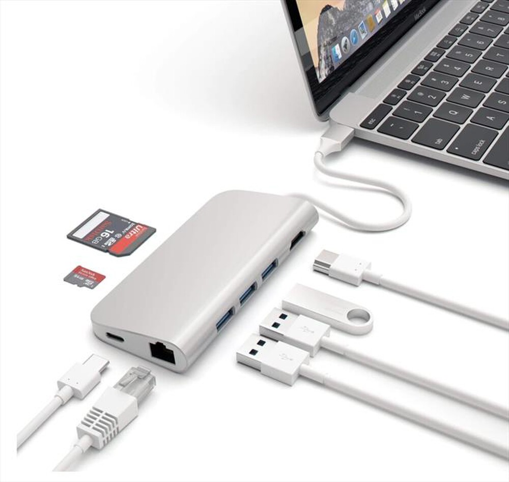 Immagine del prodotto SATECHI - ADATTATORE USB-C MULTI-PORTA 4K ETHERNET-SILVER