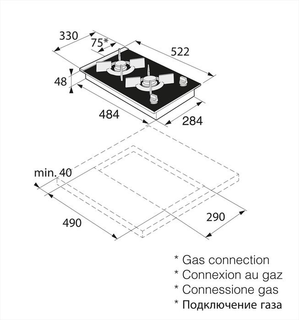 "ASKO - Piano cottura a gas HG 1355 GB 33 cm-Vetro nero"
