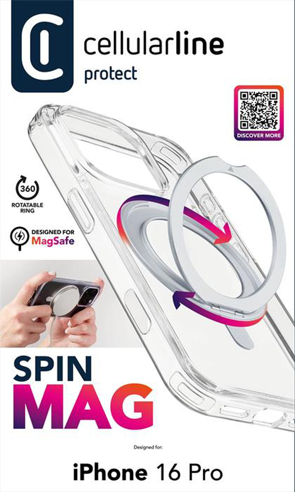 "CELLULARLINE - Cover SPIN MAG per iPhone 16 Pro-Transparent"