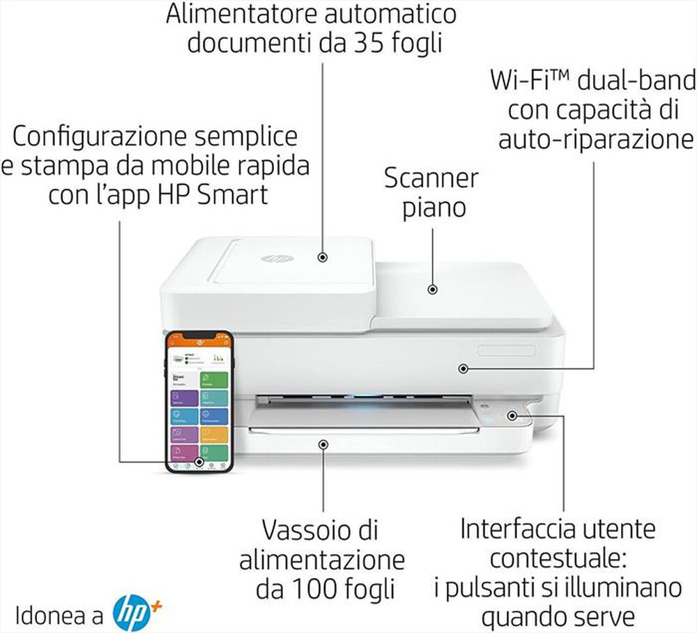 "HP - Envy 6430e Wifi 9 mesi d'inchiostro con Hp+-Bianca"