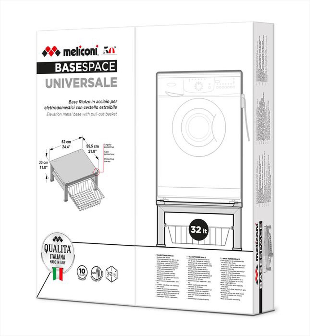 Immagine del prodotto MELICONI - BASE SPACE Base rialzata lavatrici/asciugatrici-Acciaio e legno, bianco