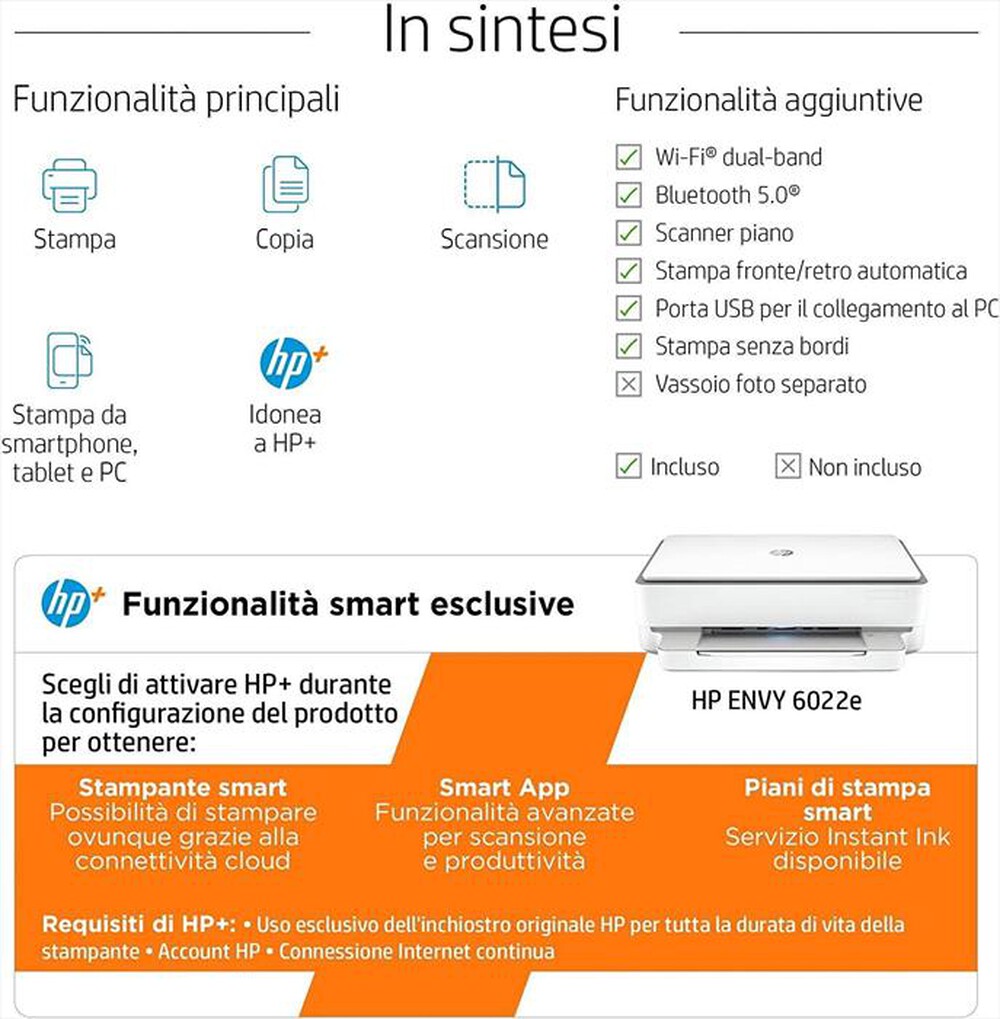 Immagine del prodotto HP - MULTIFUNZIONE ENVY 6022E 3 MESI INSTANT INK HP+-Bianca