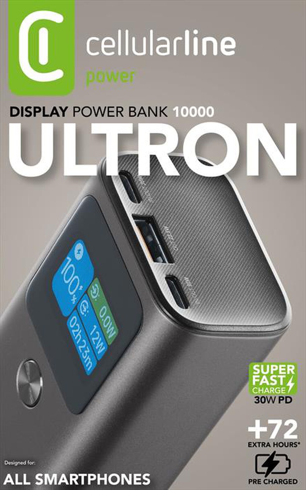 Immagine del prodotto CELLULARLINE - Power Bank 10000mAh 30W display LCD PBULTRON10000D-Nero