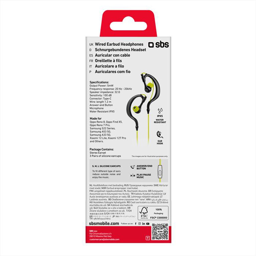 Immagine del prodotto SBS - Auricolare con filo TESPORTINEARTYCK