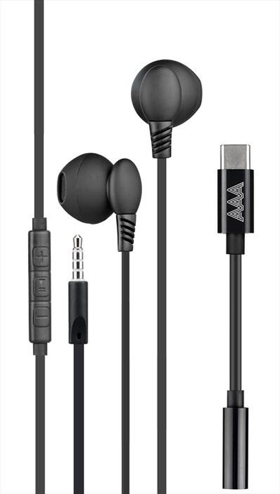 AAAMAZE - AURICOLARI EAR BUD A FILO 3,5MM PLUG + 3,5MM A USB-nero