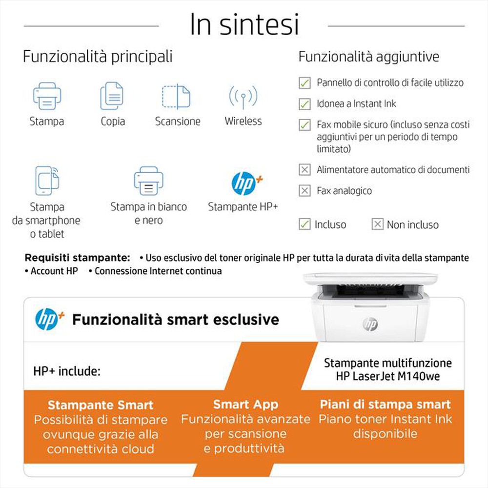 "HP - Multifunzione LASERJET M140WE con Instant Ink"