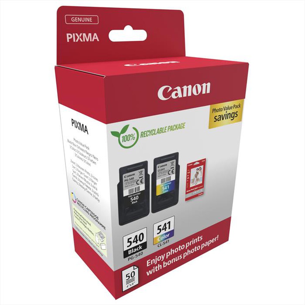 "CANON - PG-540/CL-541 + 50 FOGLI CARTA FOTOGRAFICA GP-501-Colore"