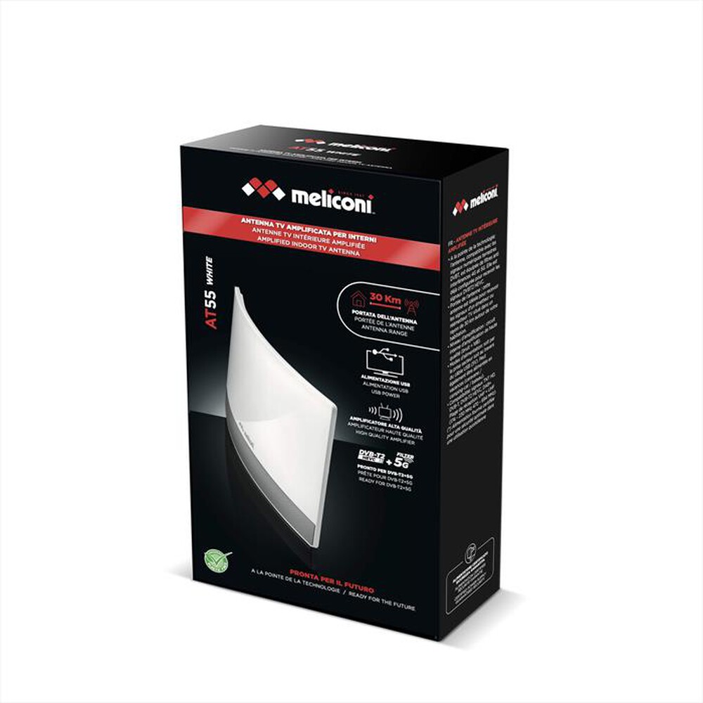 "MELICONI - Antenna TV amplificata per interni AT 55 R1 USB-Bianco lucido"
