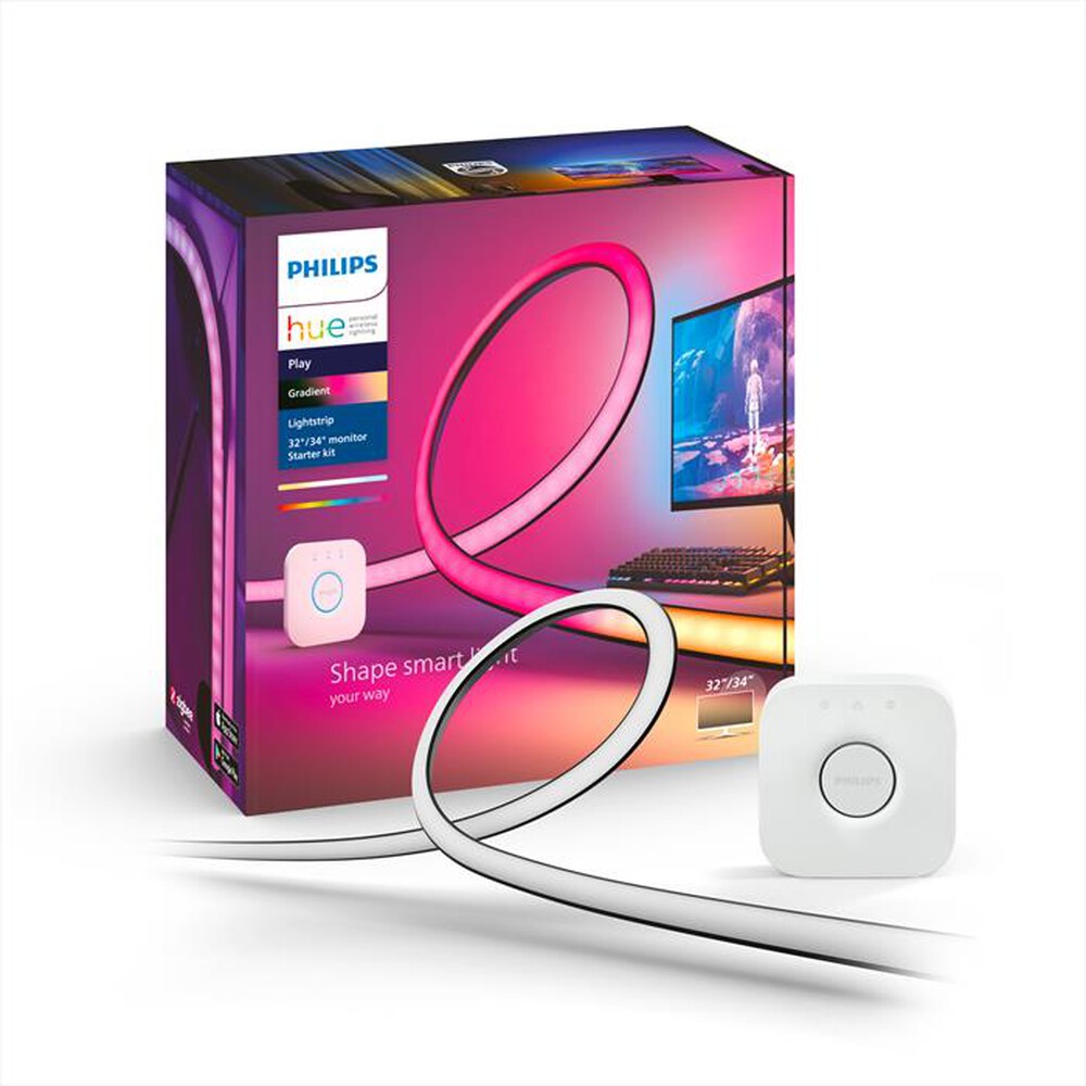 "PHILIPS - HUE STARTERKIT LIGHTSTRIP GRADIENT PC32-34\"+BRIDGE-Nero, Bianco"