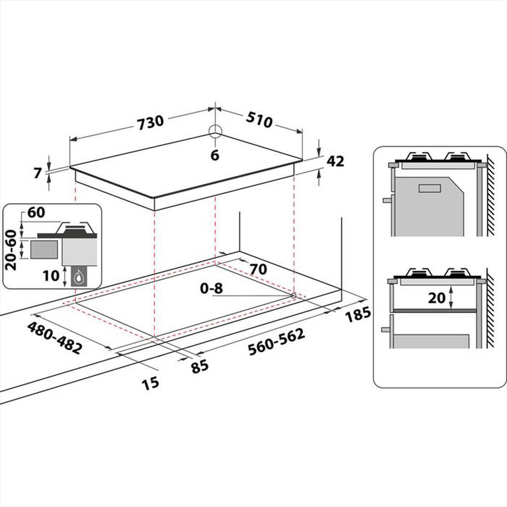 "WHIRLPOOL - Piano cottura a gas ELEMENTS GOA 7523/WH 73cm-Bianco"