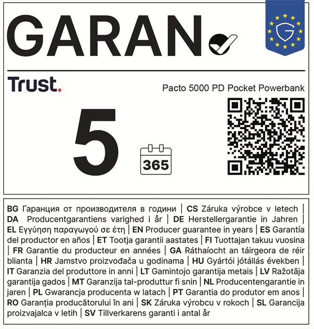 Immagine del prodotto TRUST - PACTO 5000 PD POCKET POWERBANK-White