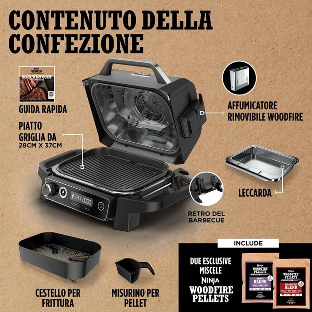 "NINJA - BBQ elettrico Woodfire+affumicatore OG701EU-nero"