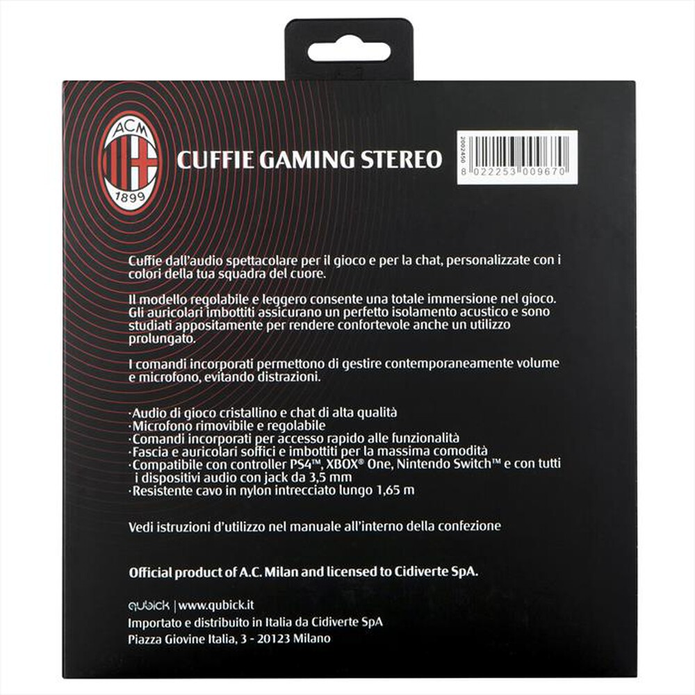 "QUBICK - CUFFIE GAMING STEREO AC MILAN"