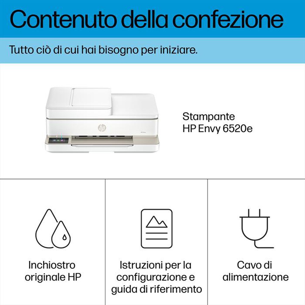 Immagine del prodotto HP - Stampante ENVY 6520E 3 MESI DI INSTANT INK CON HP+-Bianco