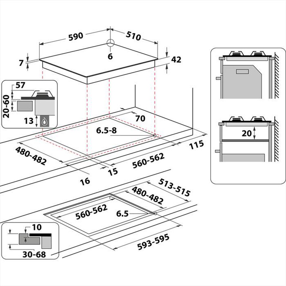 Immagine del prodotto WHIRLPOOL - Piano cottura a gas GOA 6423/NB 4 fuochi 59cm-Cristallo nero