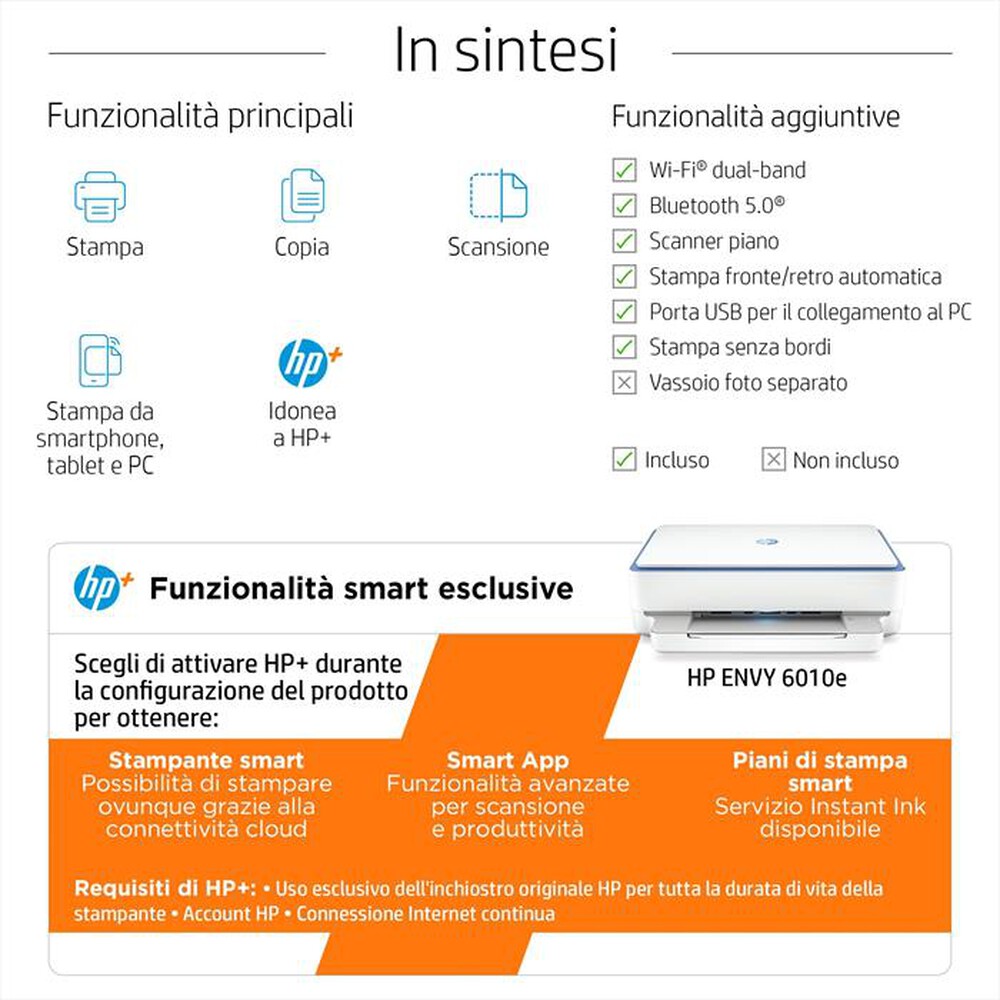 "HP - Multifunzione ENVY 6010E 3 MESI INCHIOSTRO CON HP+-Bianca"