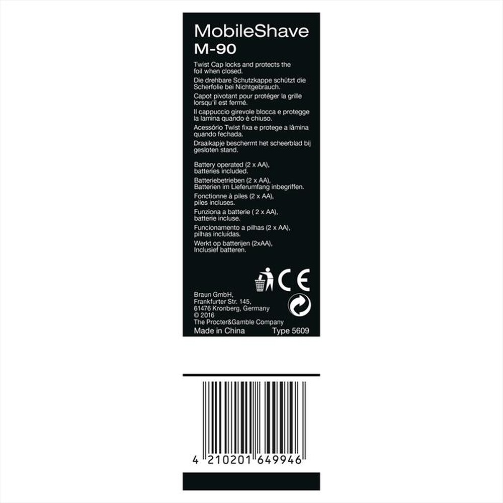 "BRAUN - POCKETGO M90 MOBILESHAVE-Nero/Argento"