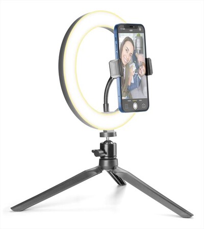 CELLULARLINE - SELFIERINGK Treppiede con anello led per selfie-Nero