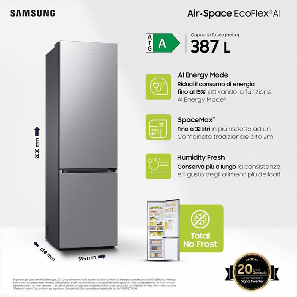 "SAMSUNG - Frigorifero combinato RB38C607AS9/EF Classe A-METAL INOX"
