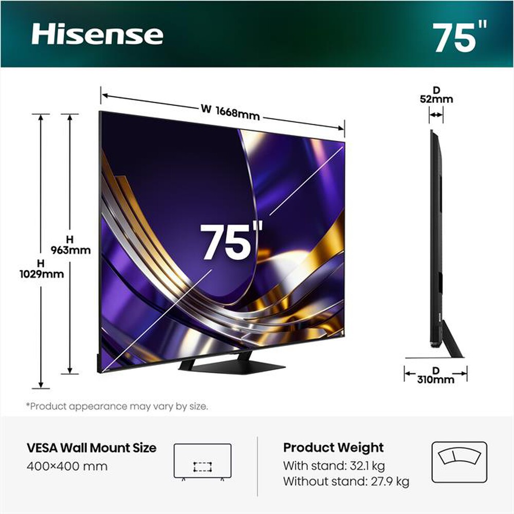 Immagine del prodotto HISENSE - 75U7S PRO-NERO