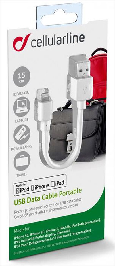 CELLULARLINE - USB Data Cable Portable - Lightning-Bianco