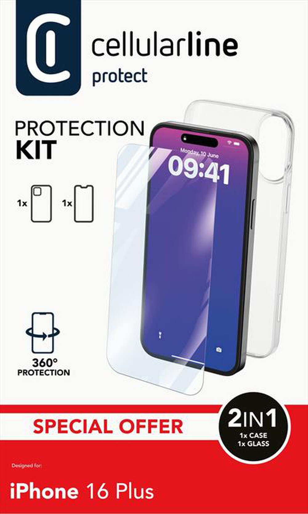 "CELLULARLINE - Cover case PROTECTION KIT per iPhone 16 Plus-Transparent"