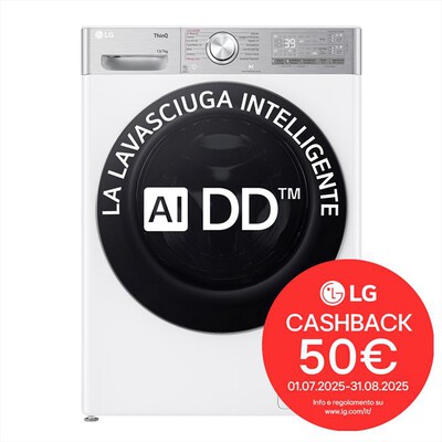 LG - Lavasciuga D4R9513TPWC 13/7 Kg Classe A-Argento, Bianco