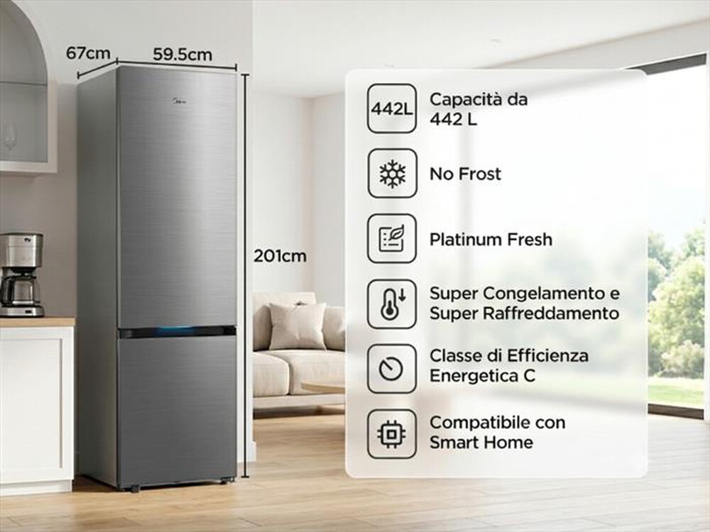 Immagine del prodotto MIDEA - Frigorifero combinato MDRB600MIC46 Classe C 442lt-Inox