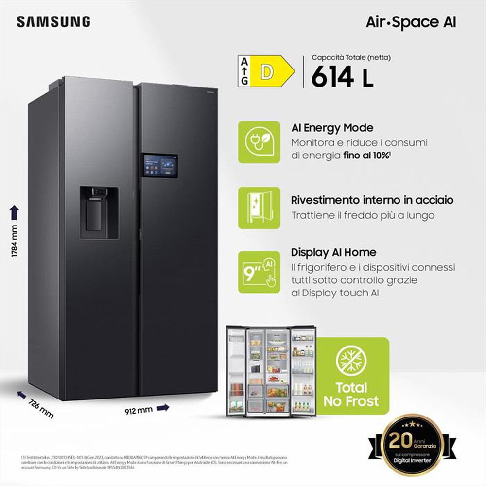 Immagine del prodotto SAMSUNG - Frigorifero side by side RS90F64EDFEF 614L ClasseD-Antracite