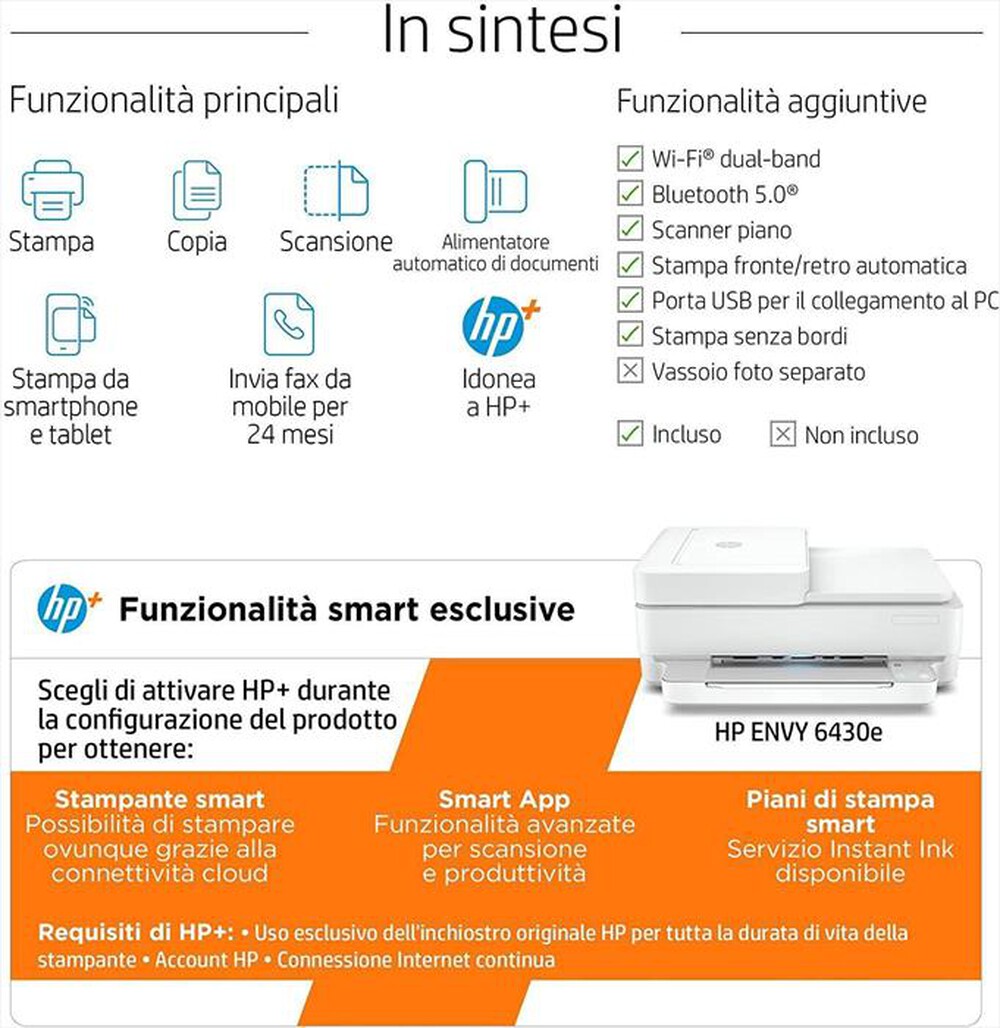 "HP - ENVY 6430E 3 MESI DI INCHIOSTRO CON HP+-Bianca"