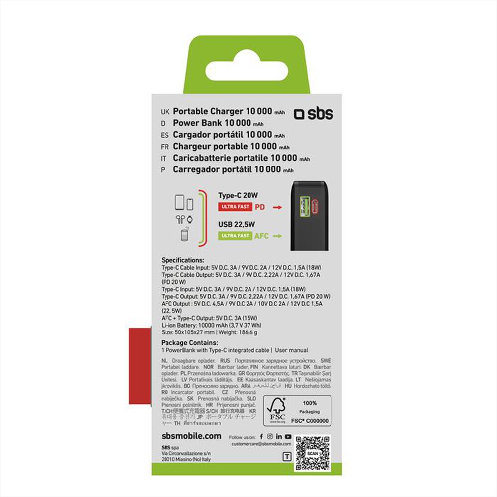 Immagine del prodotto SBS - Powerbank TTBB10000LCDTCPD20K-nero
