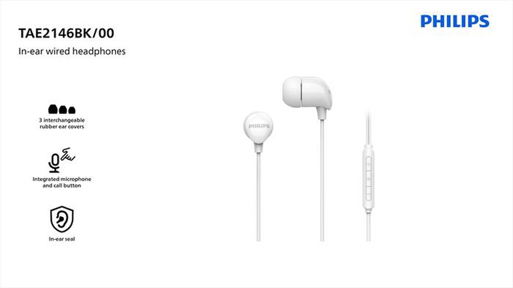 "PHILIPS - Cuffie in ear cablate TAE2146WT/00-White"