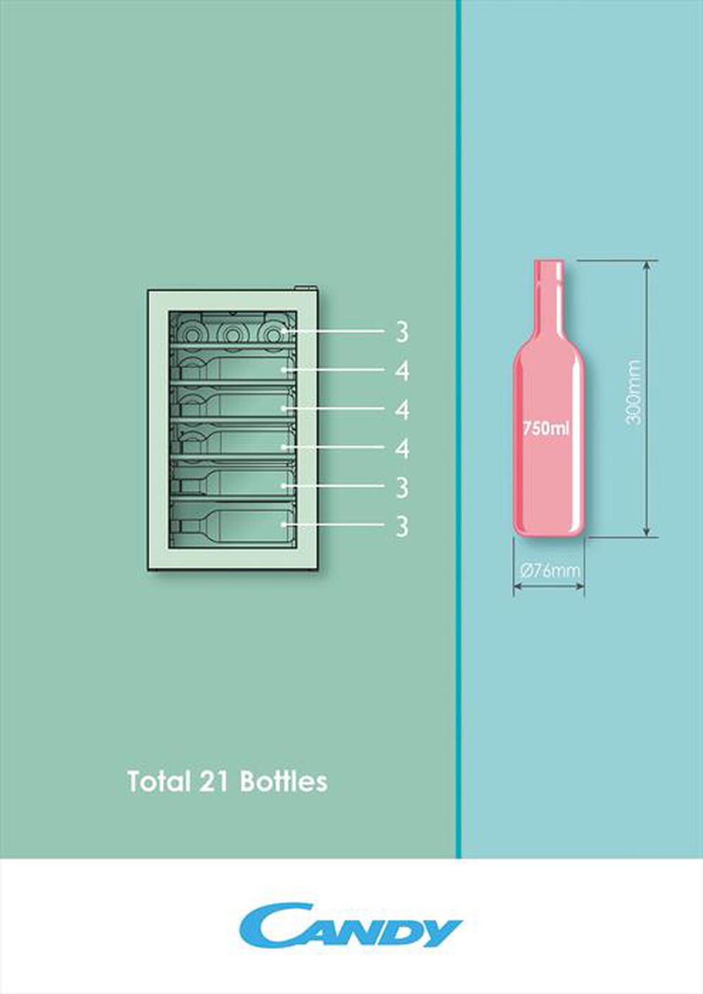 Immagine del prodotto CANDY - Cantinetta CWC 021 ELSP/NF Classe G 21 bottiglie-Nero