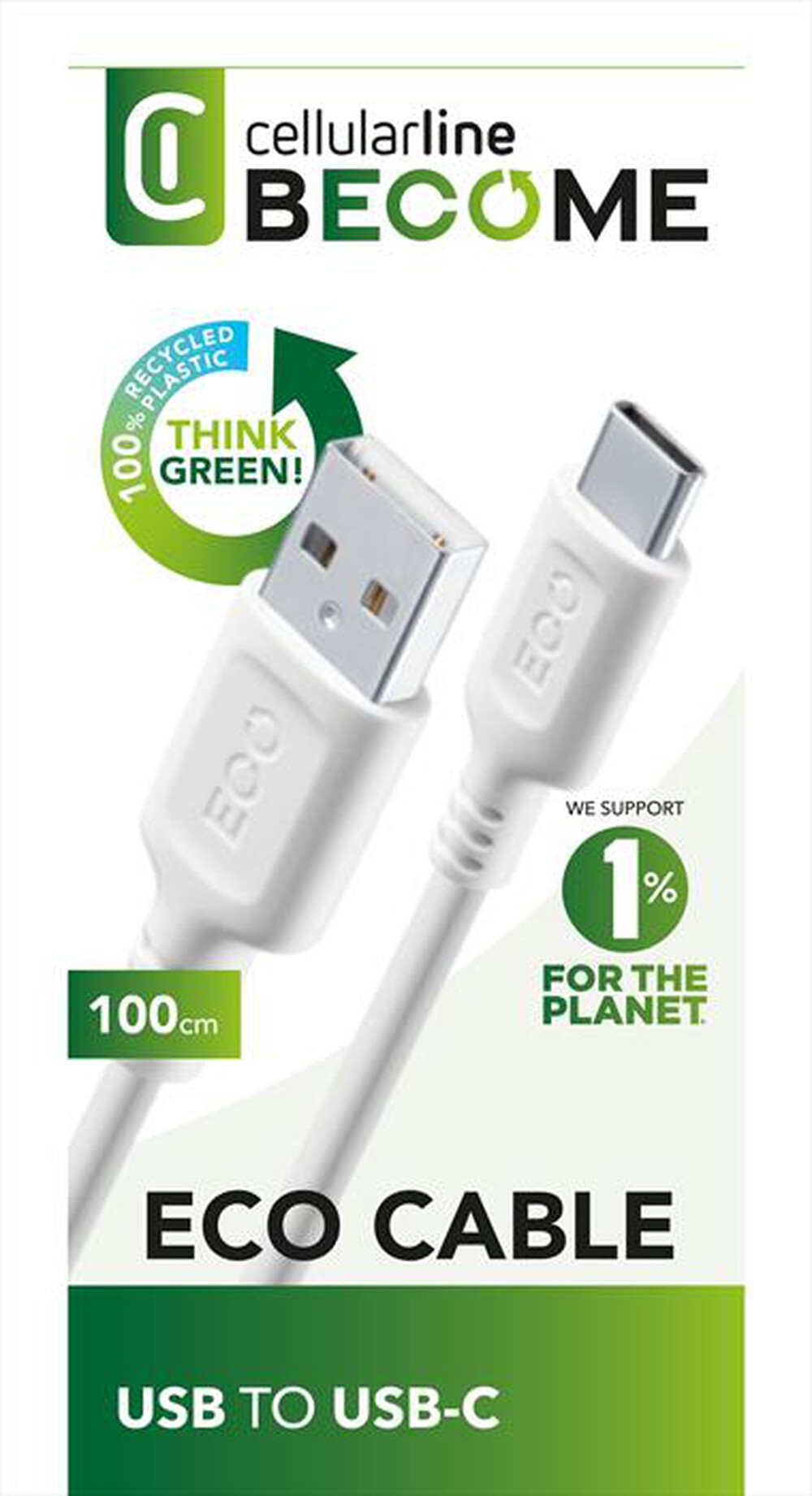 Immagine del prodotto CELLULARLINE - Cavo da USB a USB-C ECOUSBDATAA2C1MW-Bianco