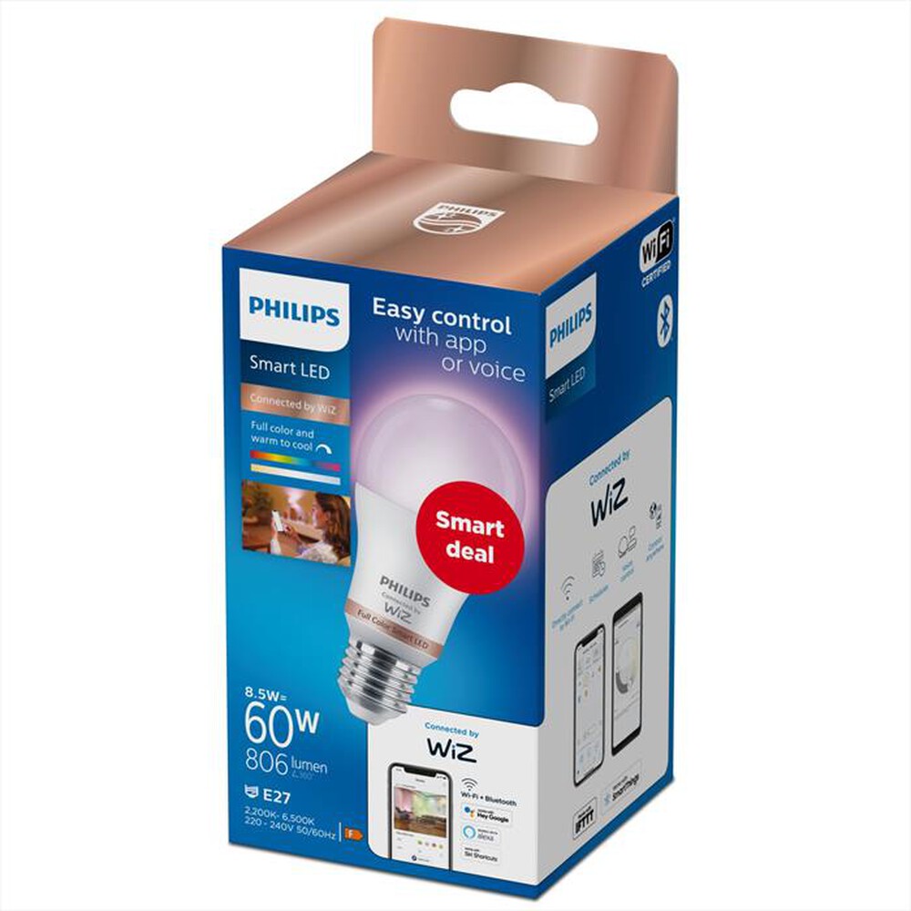 "PHILIPS - Smart LED Lampadina RGB Goccia Smerigliata 60W E27-Luce bianca e colorata"