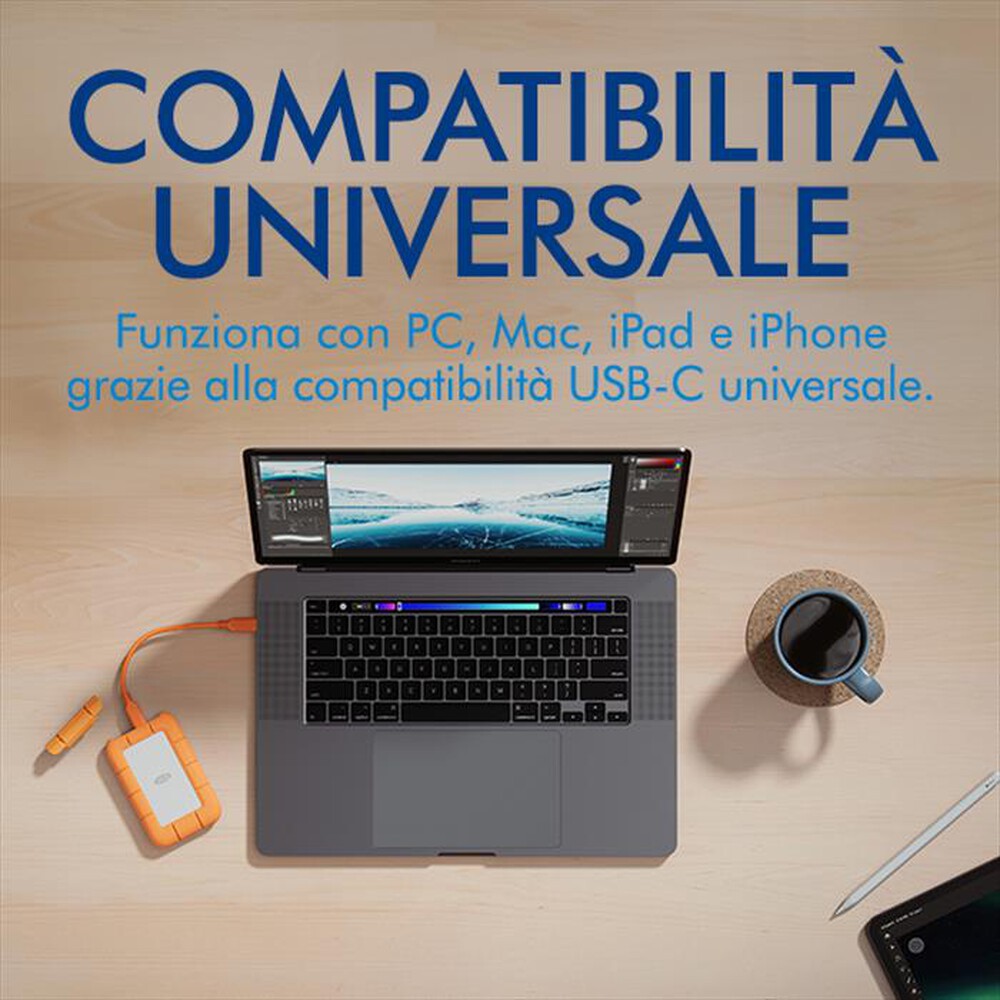 Immagine del prodotto LACIE - Hard disk esterno 500GB RUGGED MINI SSD USB-C-Grigio
