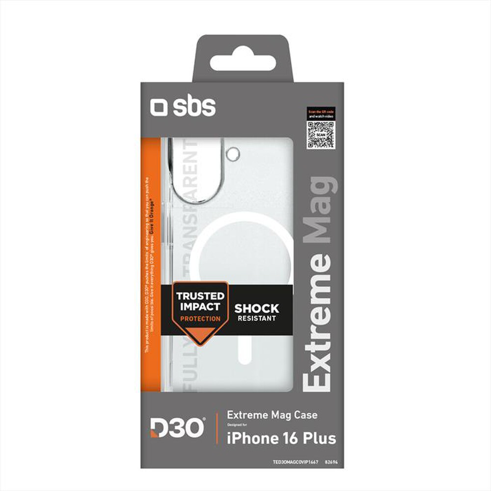 "SBS - D3O Cover Magsafe iPhone 16 Plus TED3OMAGCOVIP1667-Trasparente"