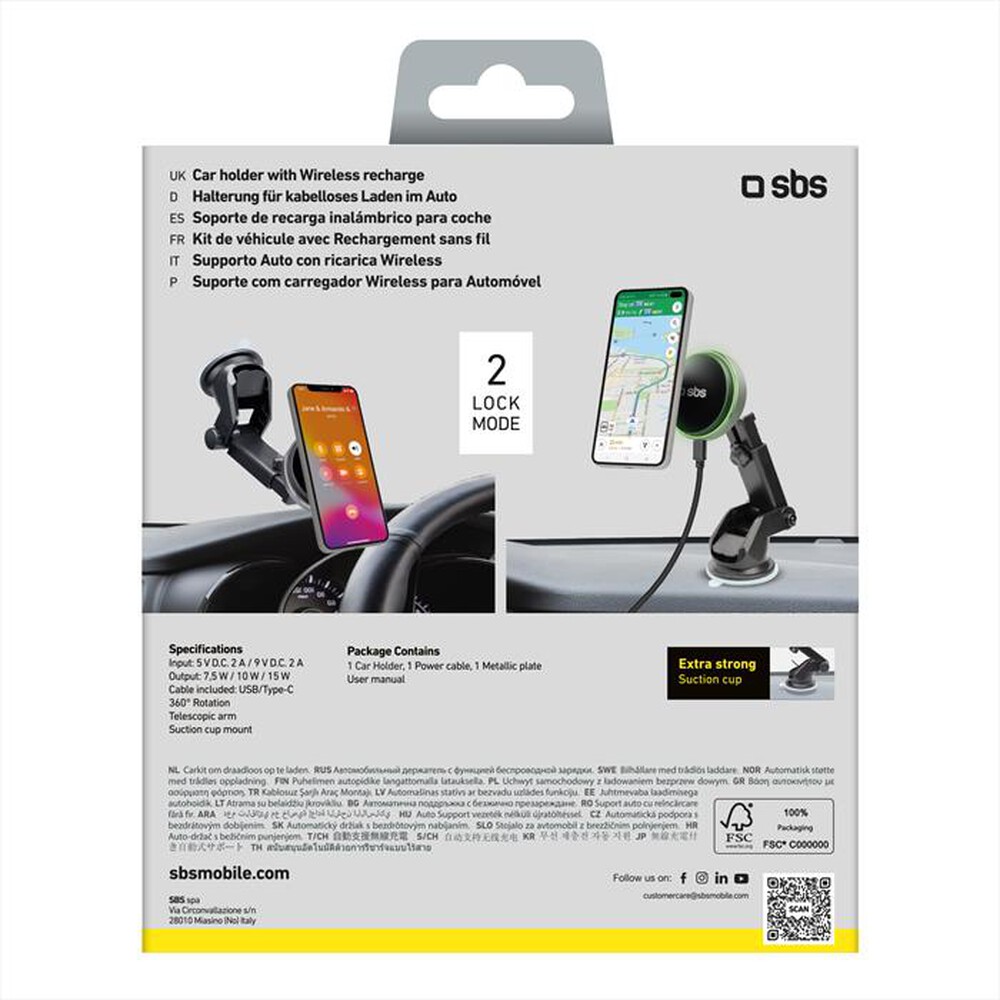 "SBS - Supporto auto wireless TESUPMAGEXTWIR15W-Nero"