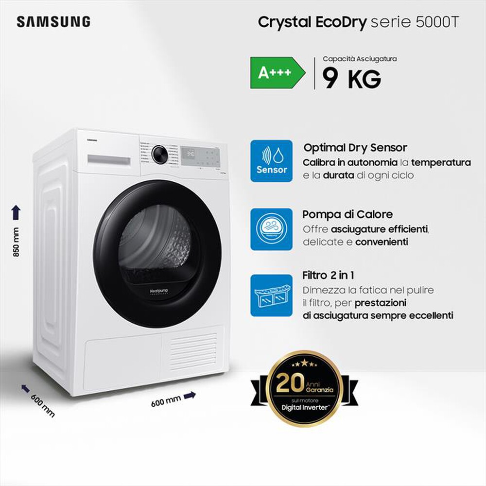 "SAMSUNG - Asciugatrice DV90CGC2A0AH 9 Kg Classe A+++-Bianco"