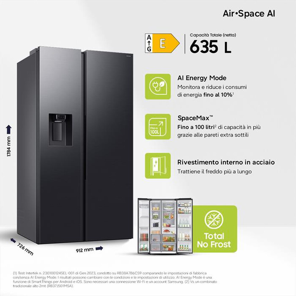 Immagine del prodotto SAMSUNG - Frigorifero side by side RS70F64KEFEF Classe E-Antracite