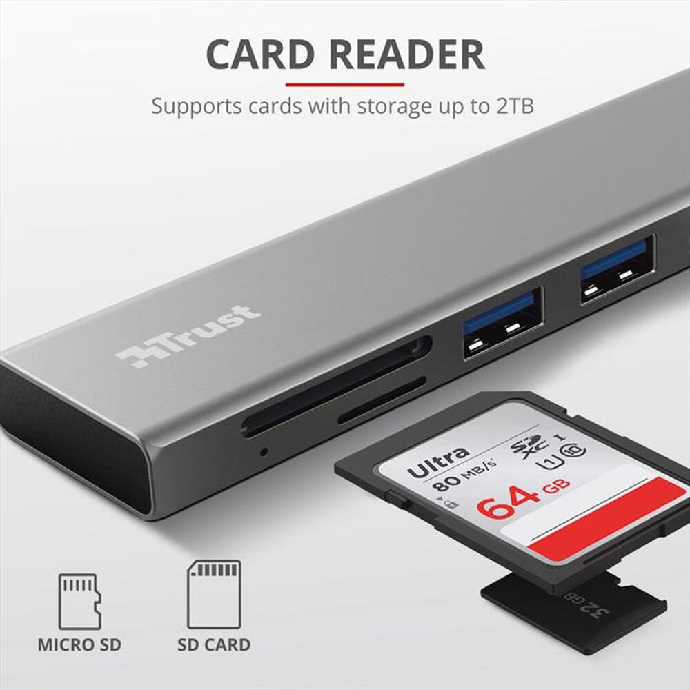 Immagine del prodotto TRUST - HALYX FAST USB-C HUB & CARD READER-Grey