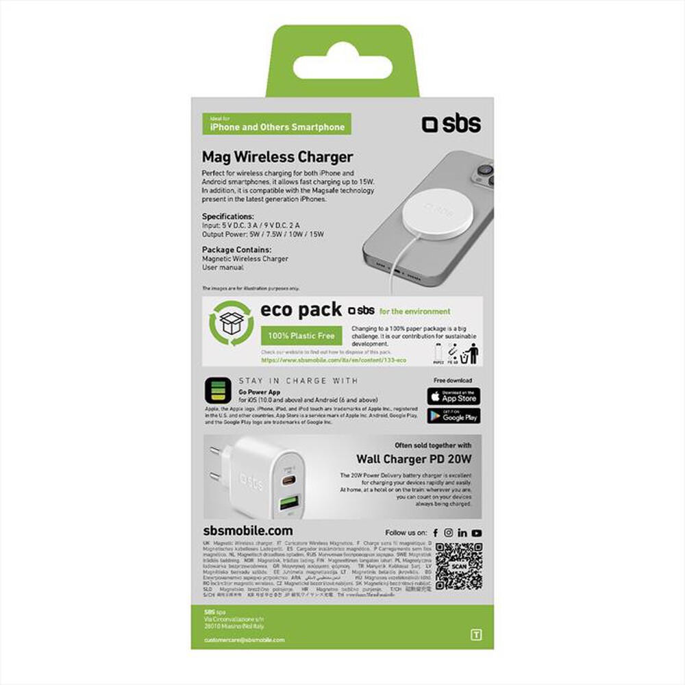 "SBS - Caricabatterie Wireless TECBCHGMAGW-Bianco"
