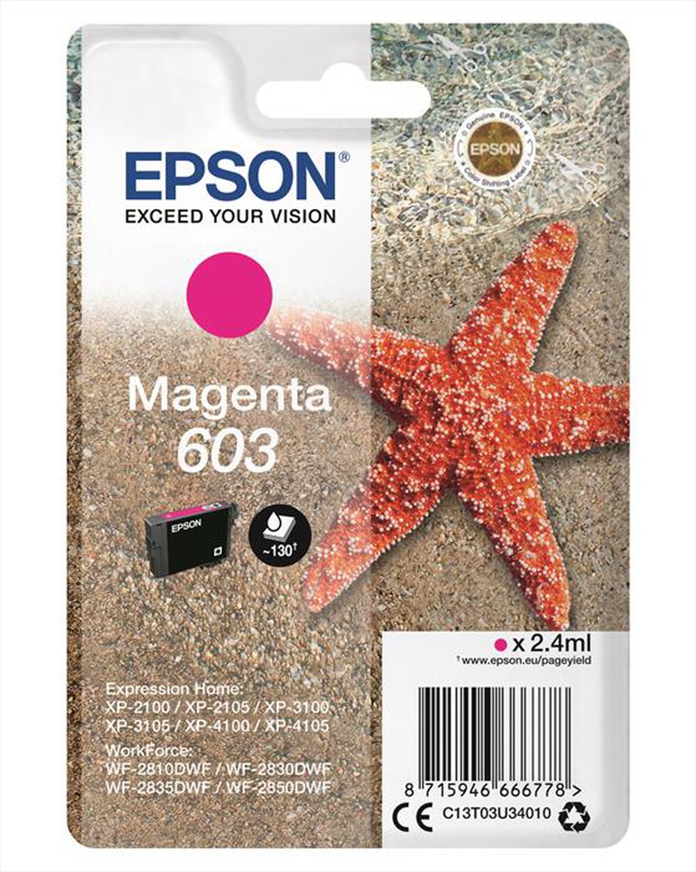 "EPSON - 603 STELLA MARINA T03U STANDARD SINGLE  MAGENTA-Magenta"