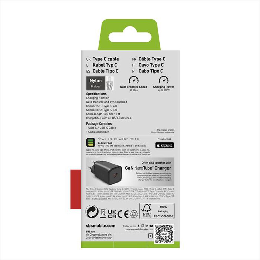 "SBS - Cavo braided type-C 4.0 TECABLETISSUETCC40GB-Grigio"