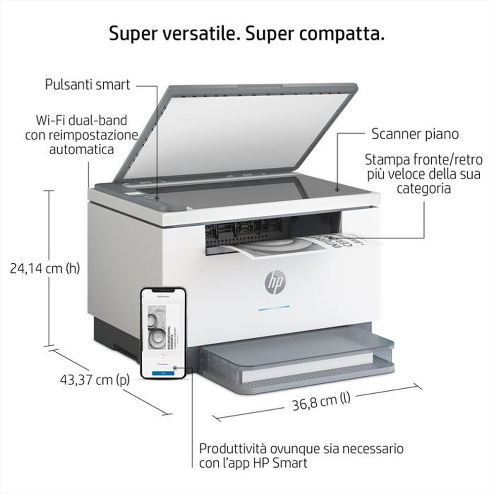 "HP - Multifunzione LASERJET M234DW-Bianca, Grigia"