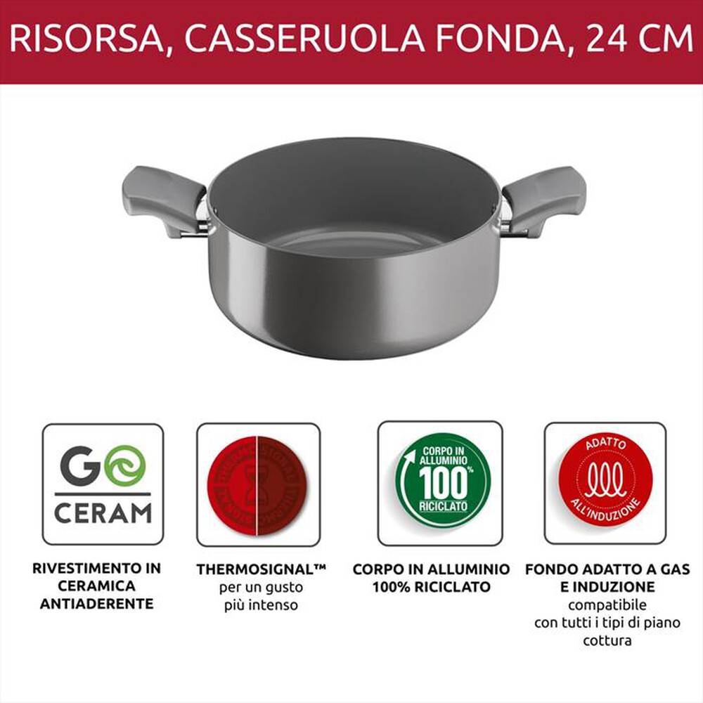 "LAGOSTINA - Casseruola fonda 2 maniglie cm 24 010274031024-Grigio"
